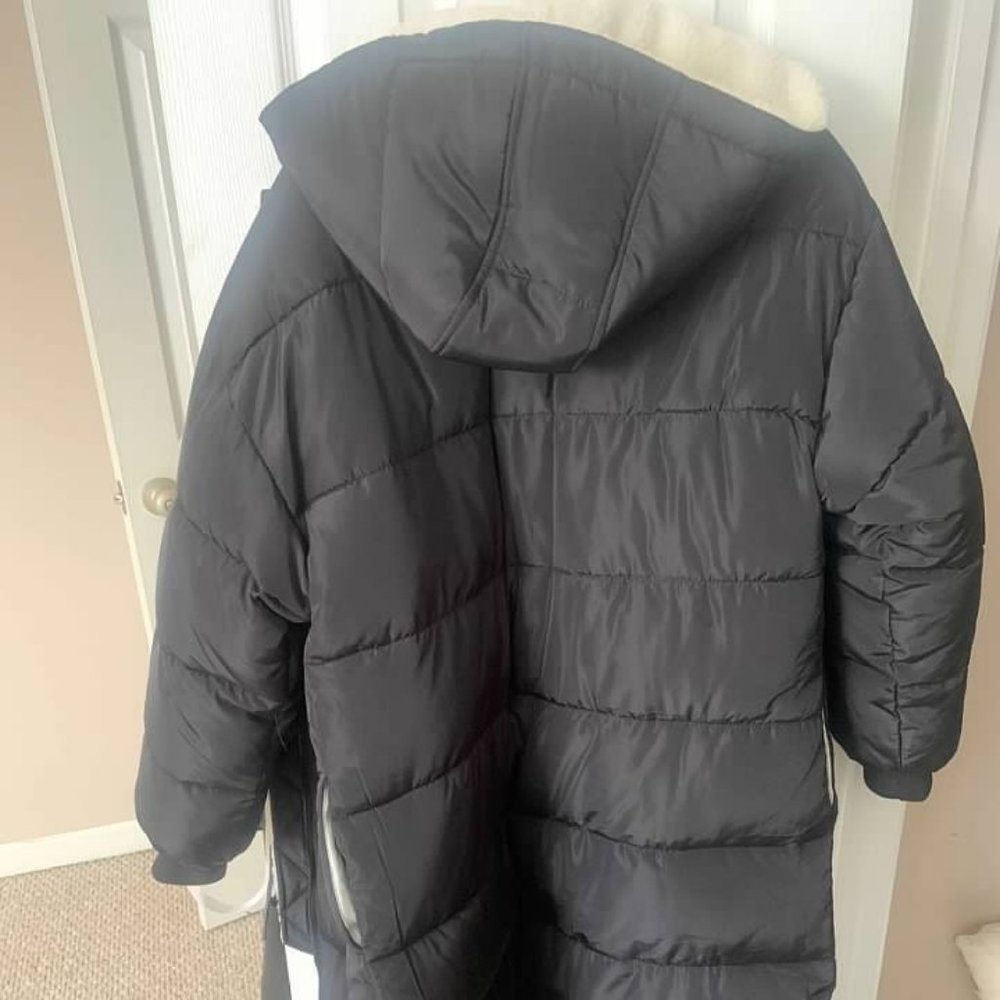 Missguided Reversible Longline Faux Sherpa  Puffer Coat Sz 4